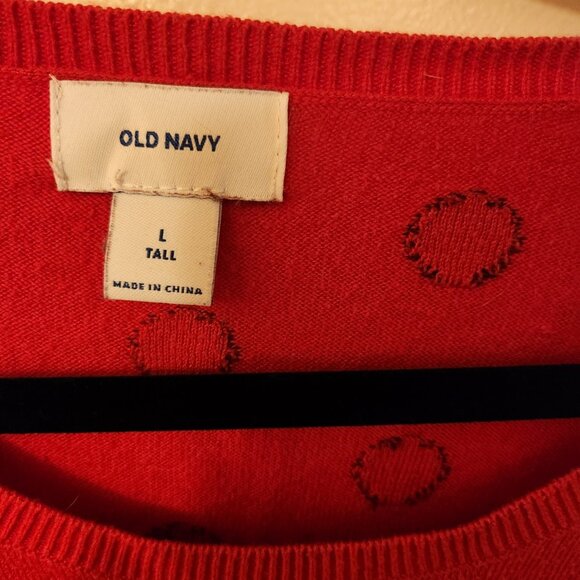 Women's Old Navy Red Sweater with Navy Polka Dots - Size L Tall - Picture 2 of 3